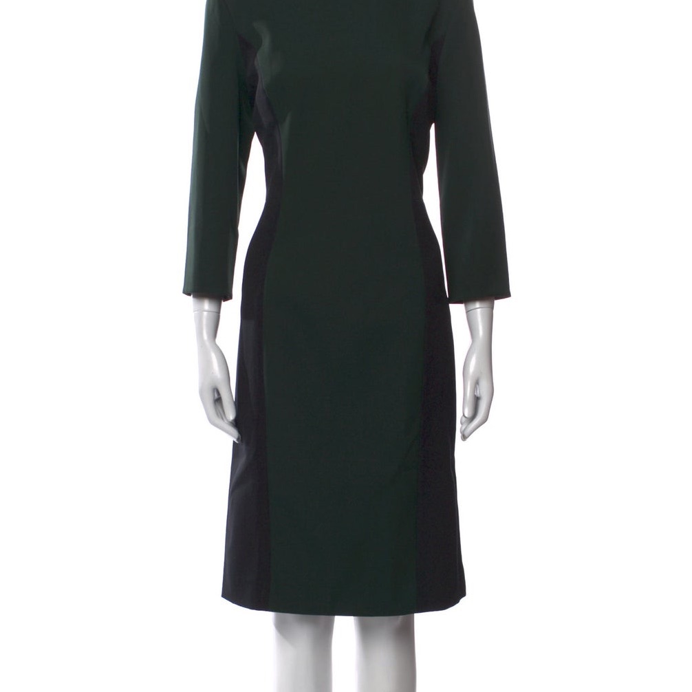 Milly Of New York Dark Green And Black Long Sleeve Dress